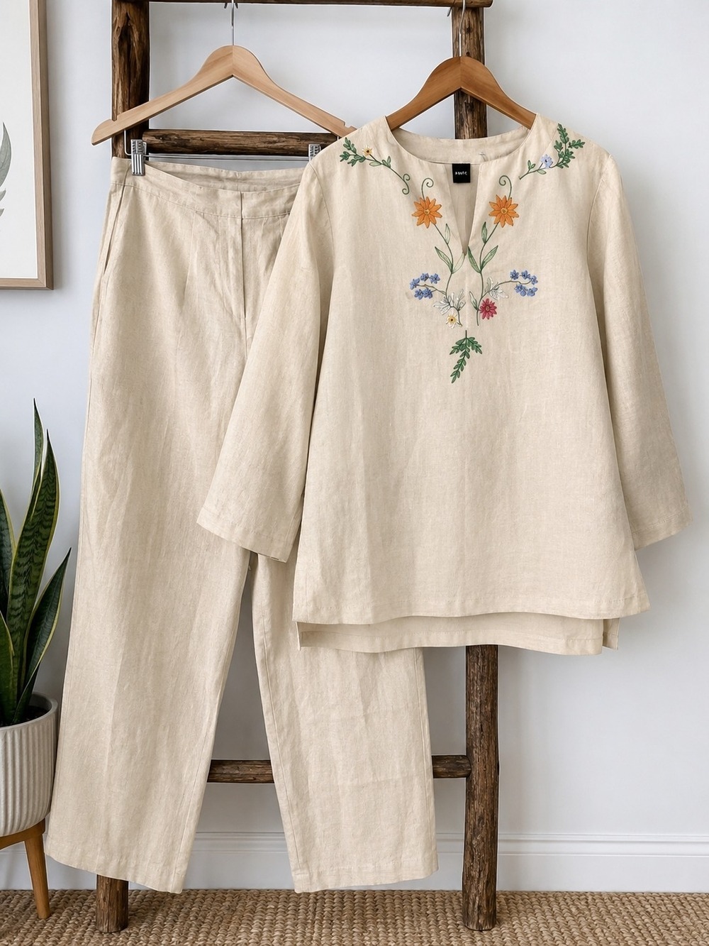 Donna Morgan Embroidered Linen Blend 2-Piece Set – Women's Size 8